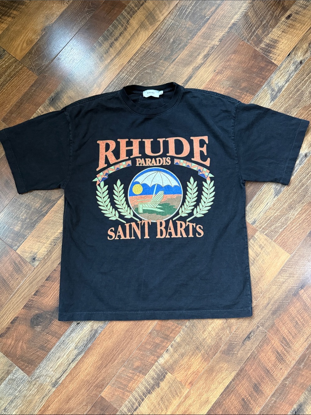 Rhude Saint Barts Paradis Graphic T-Shirt Black Size Small Luxury Streetwear